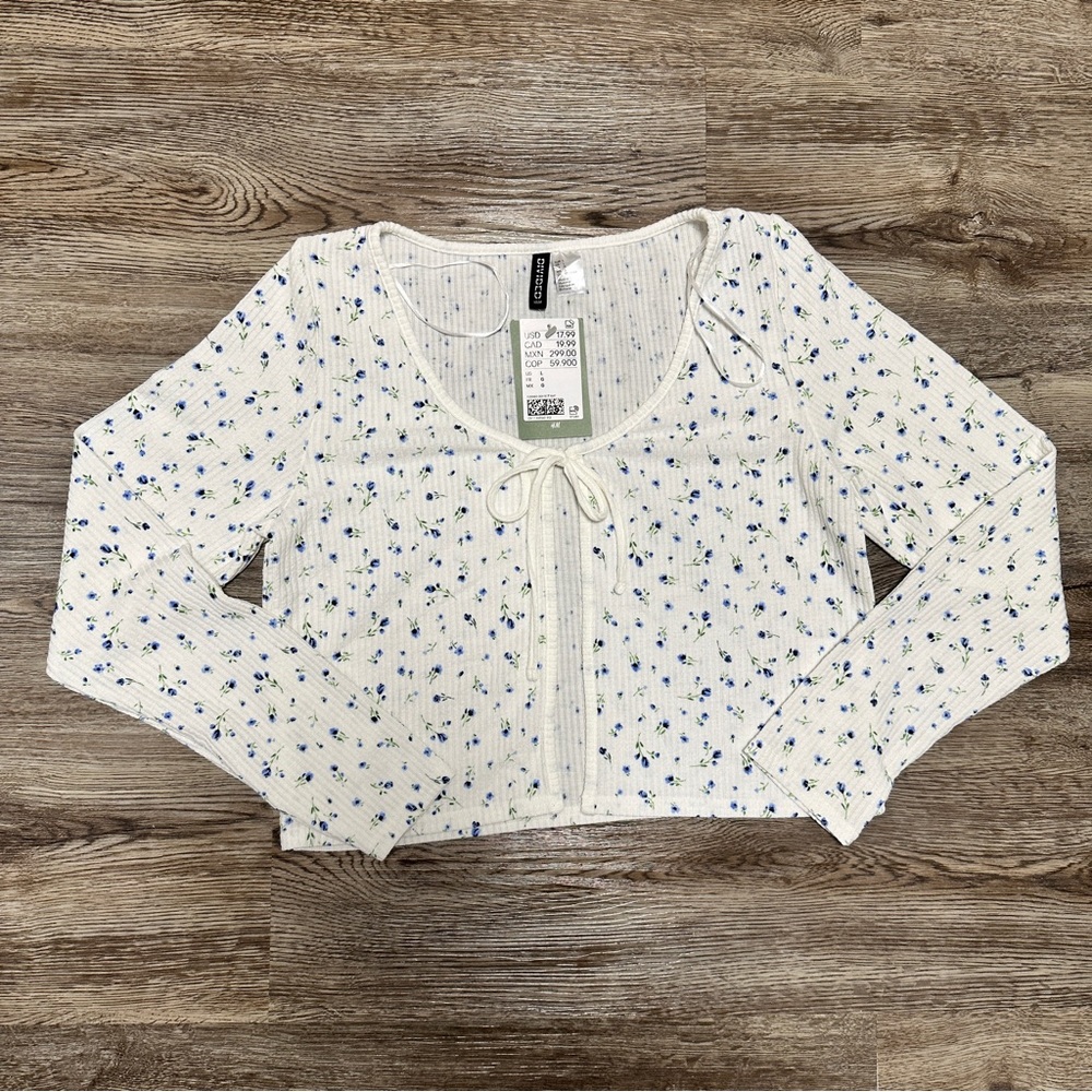H&M Tie-Front Floral Cardigan